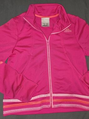 adidas Girls Hot Pink Zip-Up Jacket with Stripe Accent